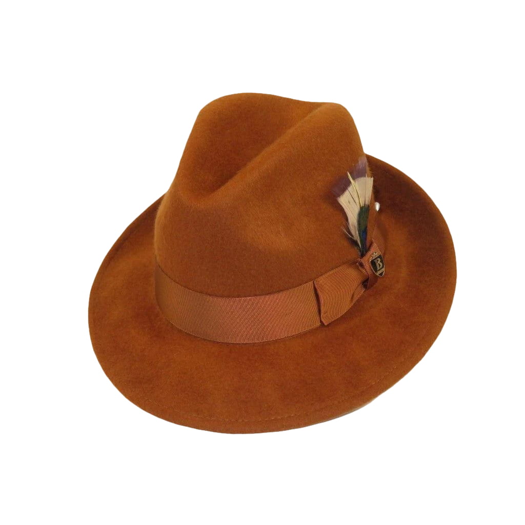 Men Bruno Capelo Hat Australian Wool Rabbit Fur Look Felt Fedora RA762 Cognac