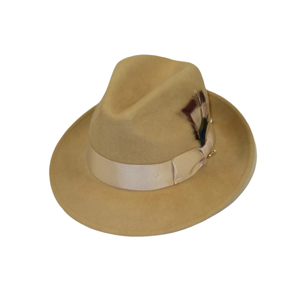 Men Bruno Capelo Hat Australian Wool Rabbit Fur Look Felt Fedora RA764 Tan