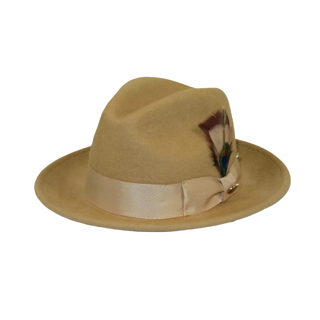 Men Bruno Capelo Hat Australian Wool Rabbit Fur Look Felt Fedora RA764 Tan