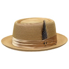 Men's Bruno Capelo RAFAELE Braid Straw Pork Pie Hat Telescope Crown RF-403 Tan