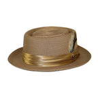Men's Bruno Capelo RAFAELE Braid Straw Pork Pie Hat Telescope Crown RF-403 Tan