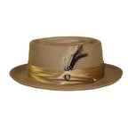Men's Bruno Capelo RAFAELE Braid Straw Pork Pie Hat Telescope Crown RF-403 Tan