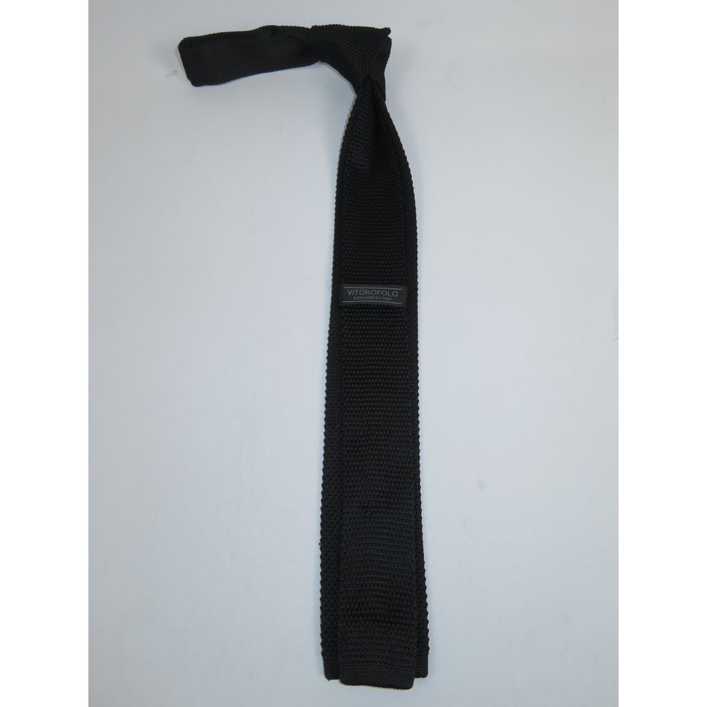Men's Vitorofolo Italy Slim Skinny Tie Woven Knitted Fabric Fashionable RS-1 Black