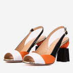 Vinci The Rize Black & Orange Pumpkin Heel Leather Women Sandal