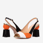 Vinci The Rize Black & Orange Pumpkin Heel Leather Women Sandal