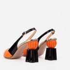 Vinci The Rize Black & Orange Pumpkin Heel Leather Women Sandal