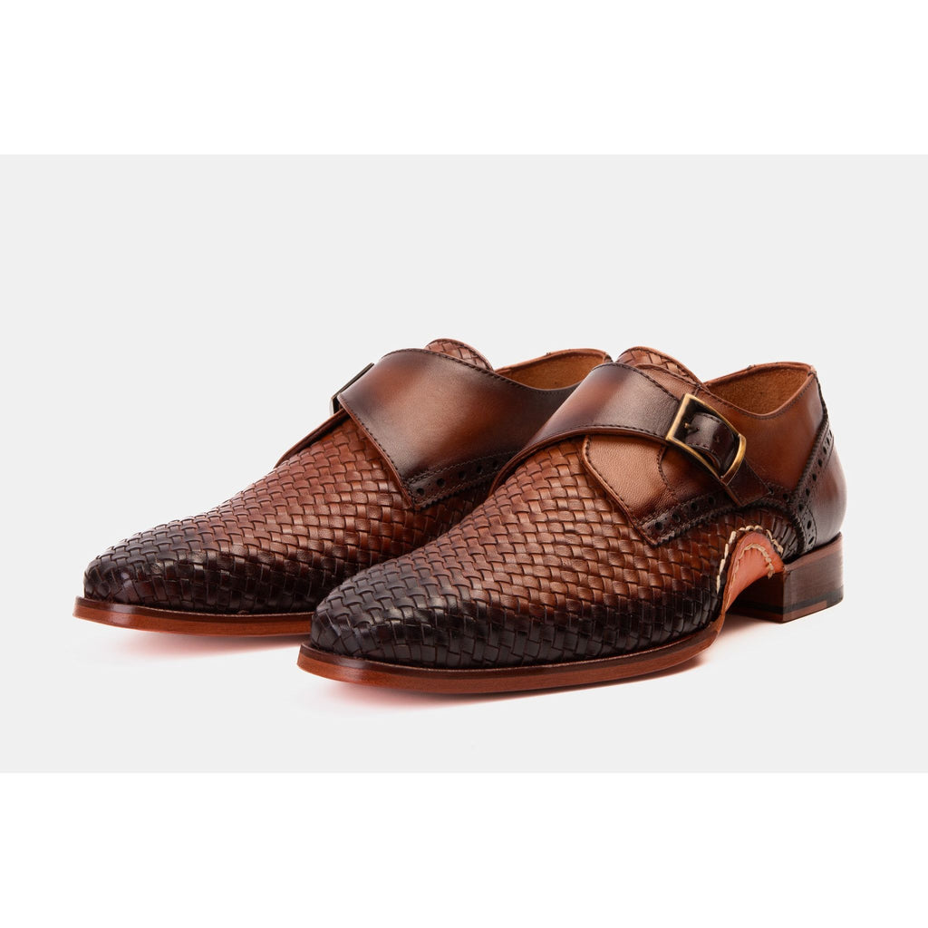 The Rolls  Woven Tan Leather Single Monk Strap  Handmade Men Shoe