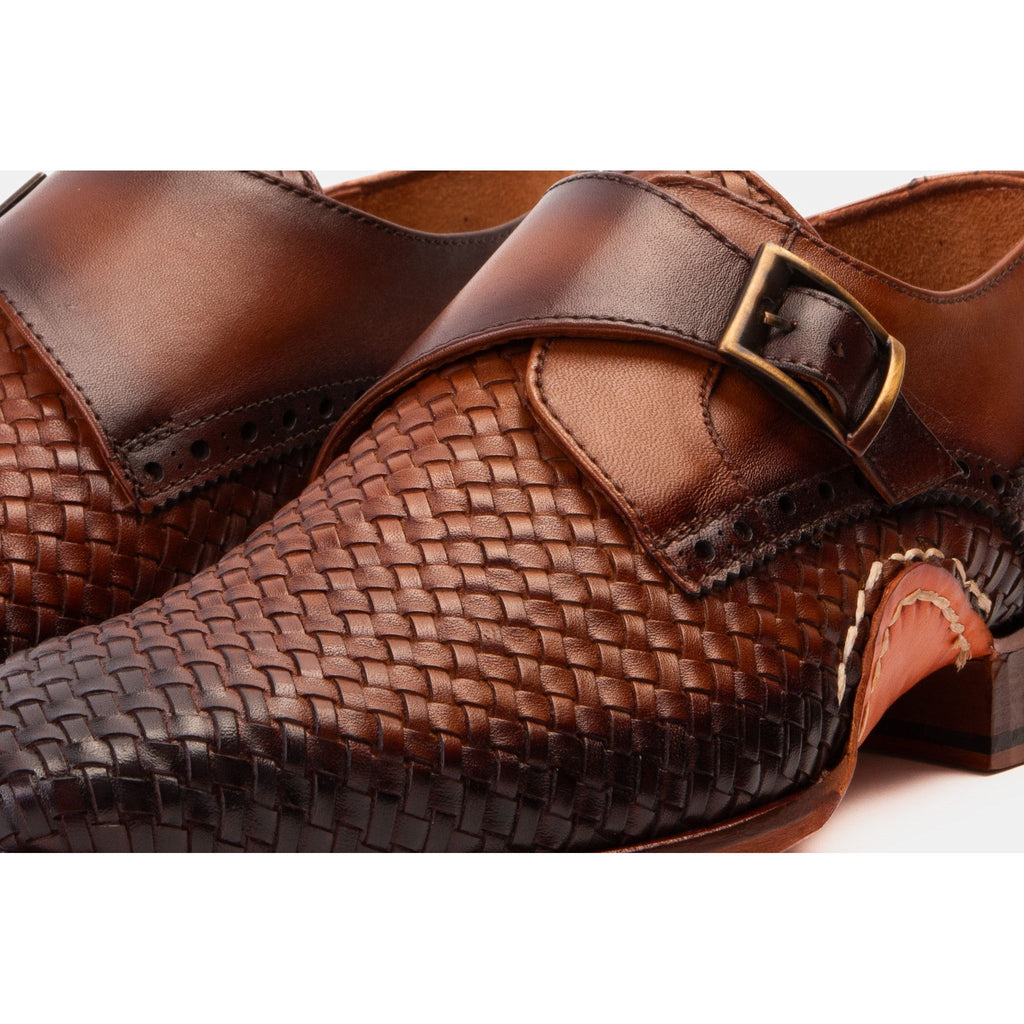 The Rolls  Woven Tan Leather Single Monk Strap  Handmade Men Shoe