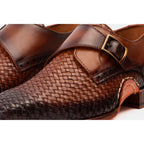 The Rolls  Woven Tan Leather Single Monk Strap  Handmade Men Shoe