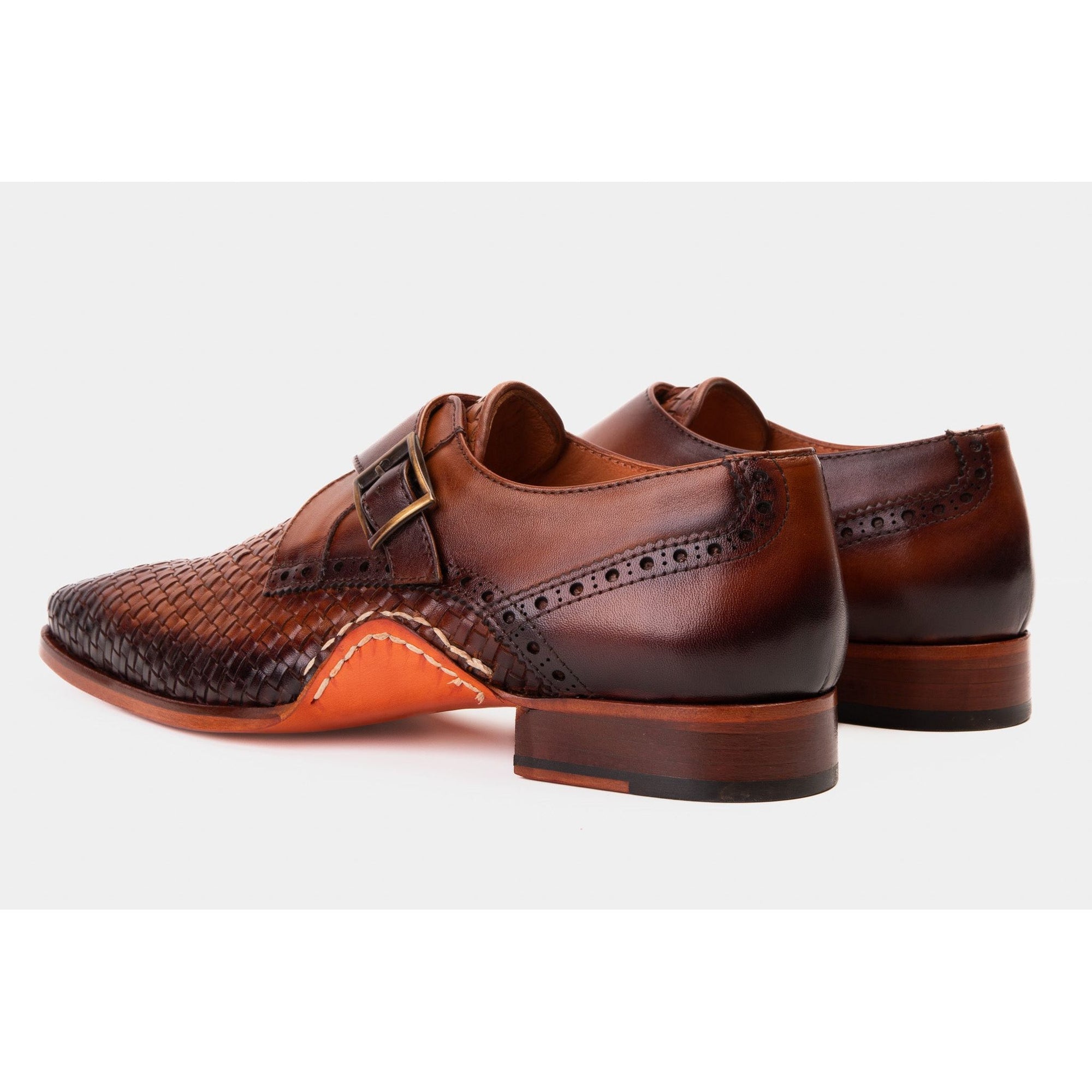 The Rolls  Woven Tan Leather Single Monk Strap  Handmade Men Shoe