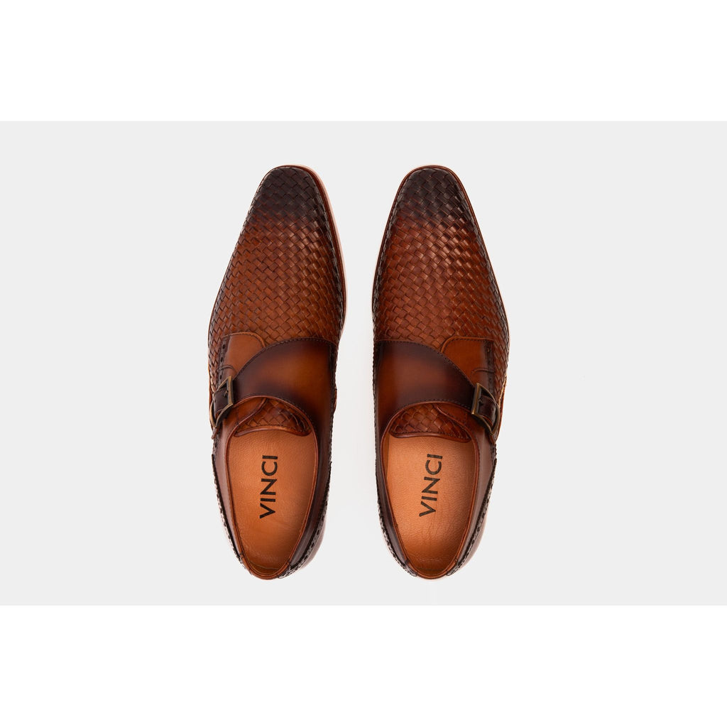 The Rolls  Woven Tan Leather Single Monk Strap  Handmade Men Shoe
