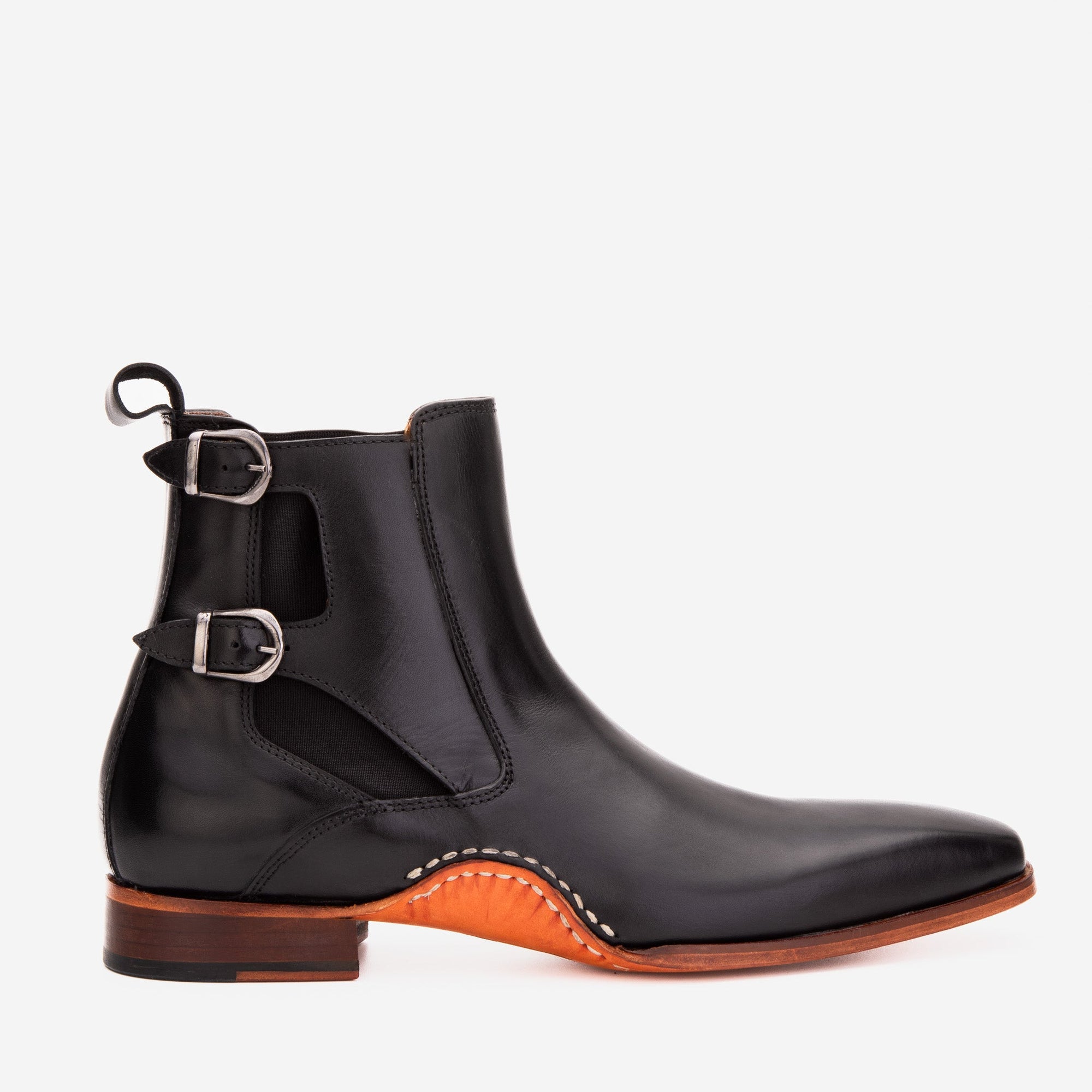 Vinci The Royal Hand Craft Black Leather Double-Buckle Chelsea Men Boot
