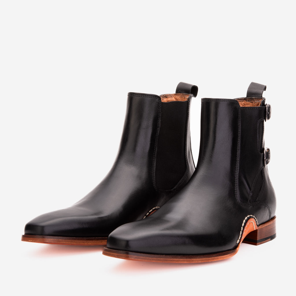 Vinci The Royal Hand Craft Black Leather Double-Buckle Chelsea Men Boot