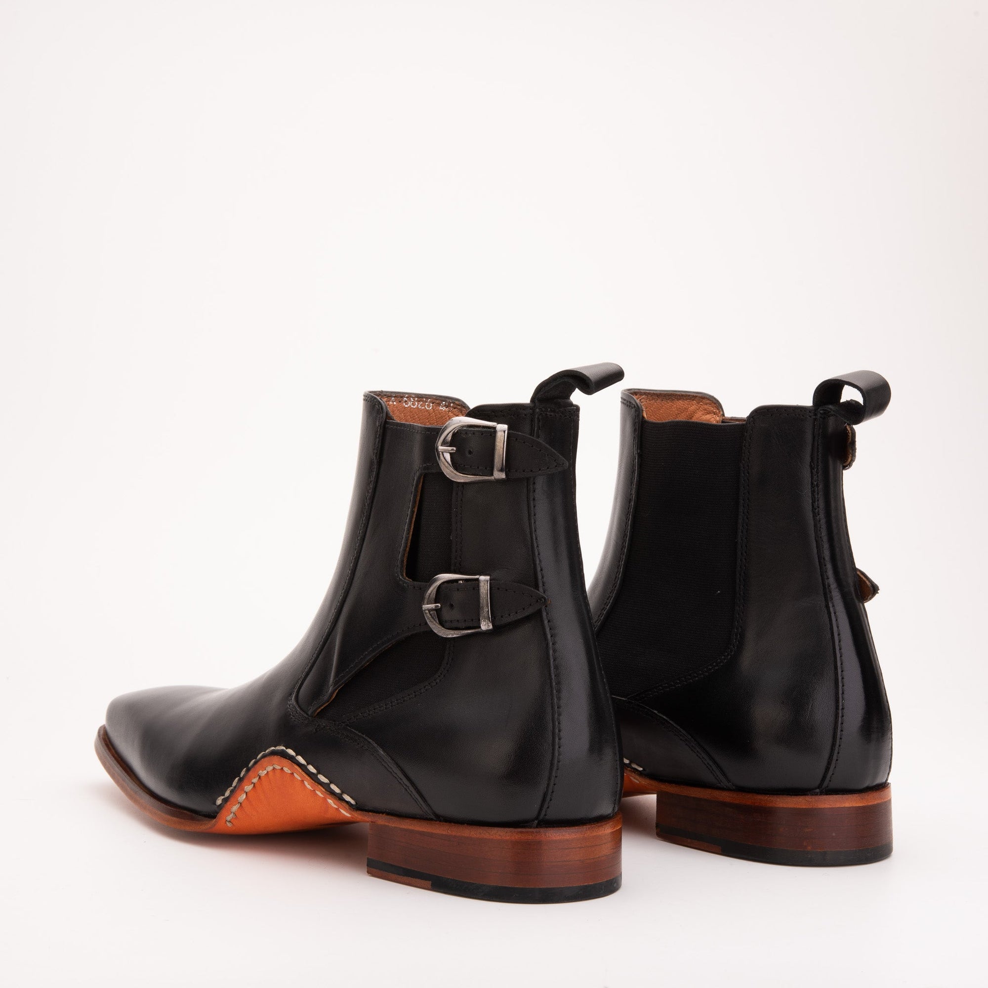 Vinci The Royal Hand Craft Black Leather Double-Buckle Chelsea Men Boot