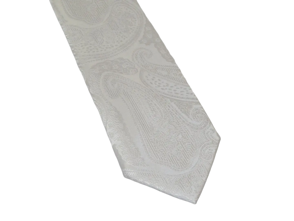Men's Stacy Adams Tie and Hankie Set Woven Silky Satin #SAT134 White Paisley