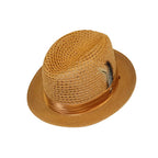 Men's BRUNO CAPELO Stingy Brim Fedora Braid Straw Hat Santa Cruz SC618 Cognac