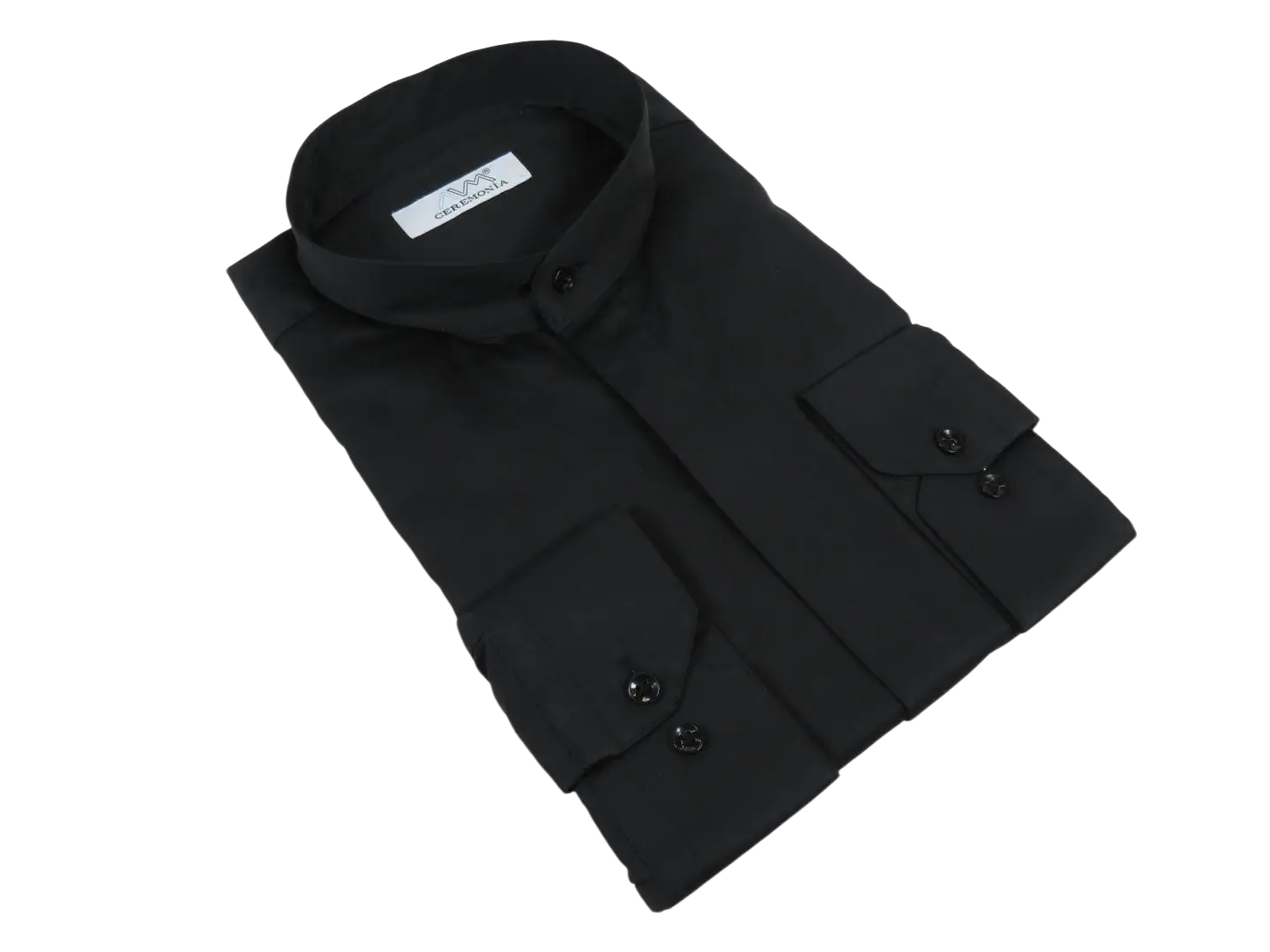 Mens CEREMONIA Pastor Shirt 100% Cotton Turkey Banded Collar #stn 15 hyk black