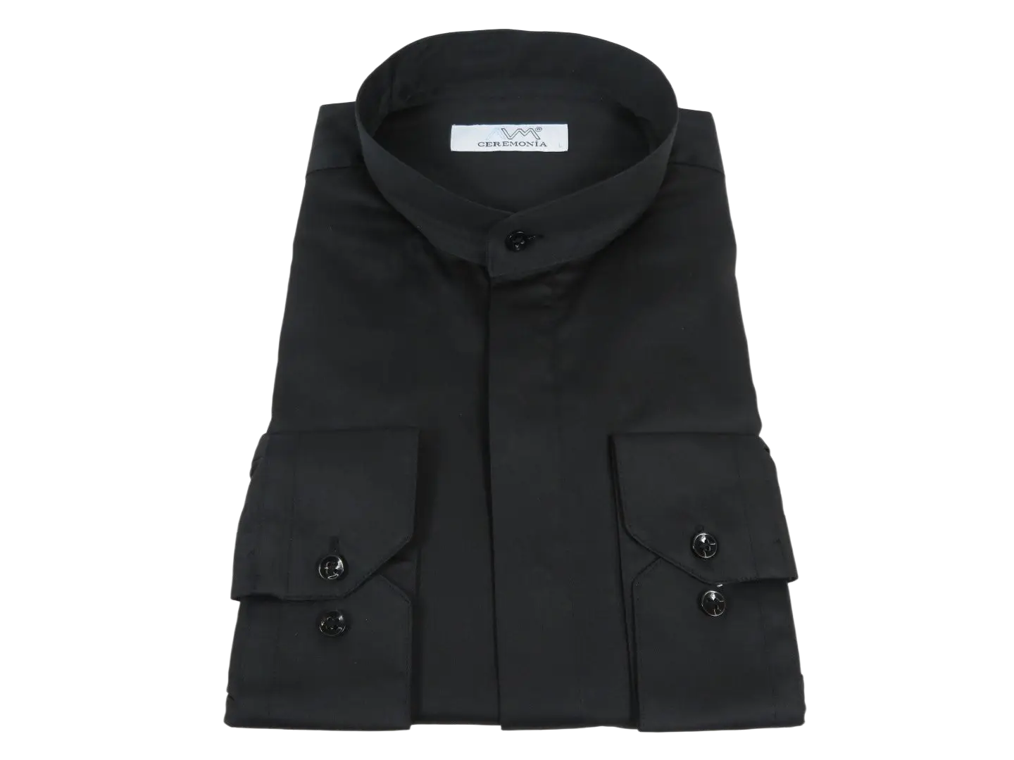 Mens CEREMONIA Pastor Shirt 100% Cotton Turkey Banded Collar #stn 15 hyk black