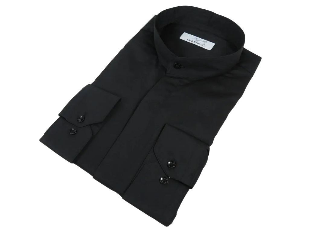 Mens CEREMONIA Pastor Shirt 100% Cotton Turkey Banded Collar #stn 15 hyk black