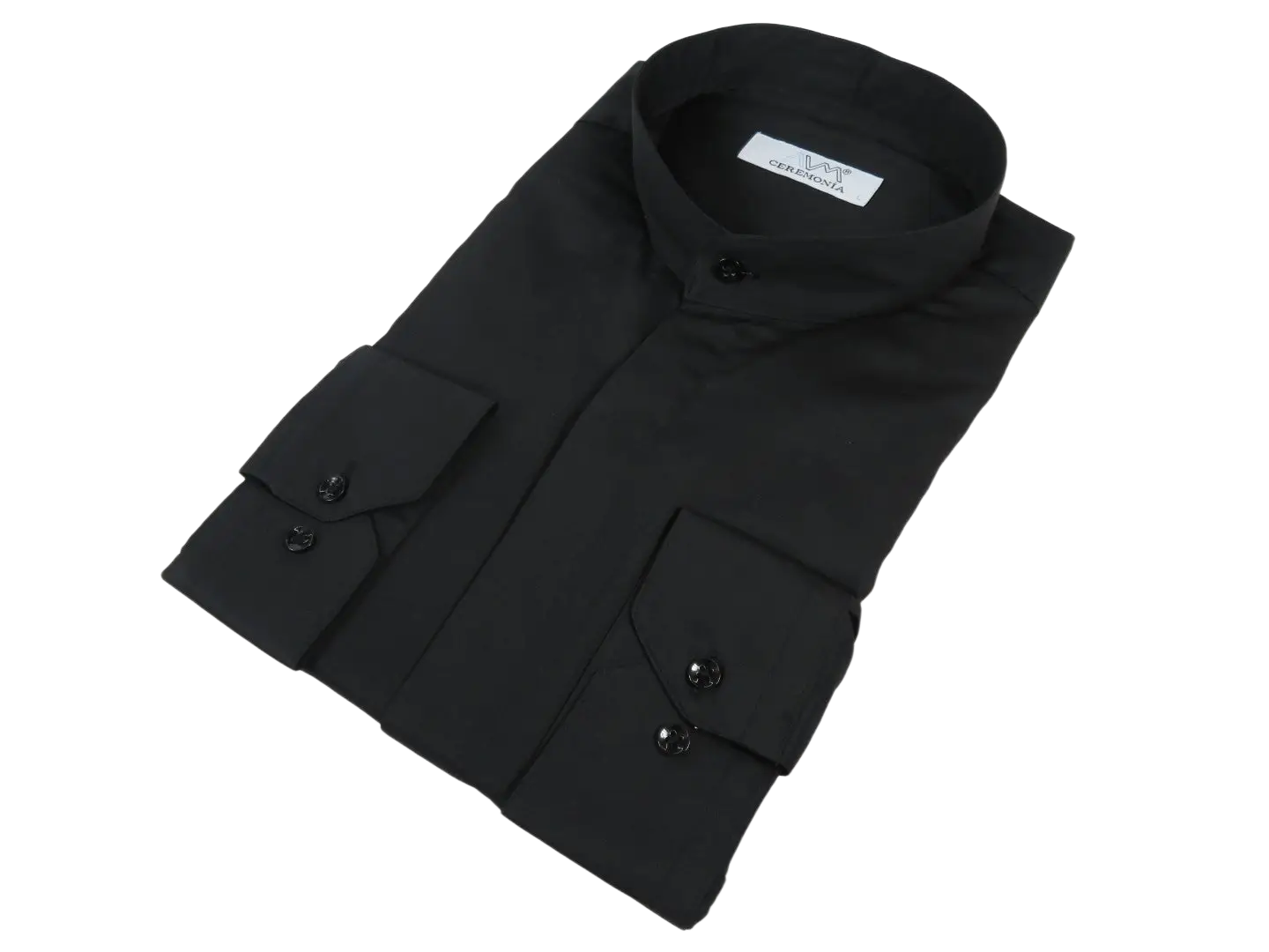 Mens CEREMONIA Pastor Shirt 100% Cotton Turkey Banded Collar #stn 15 hyk black