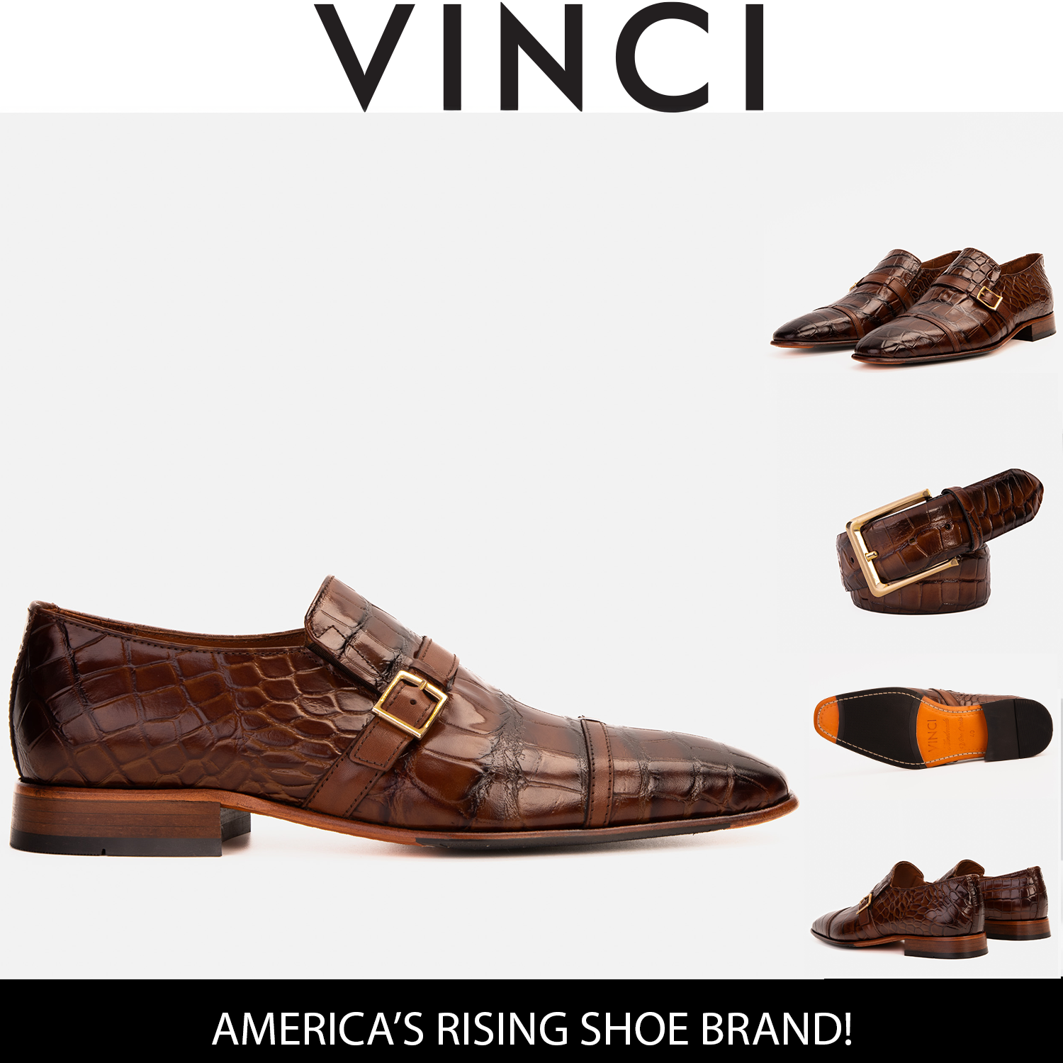Vinci The Strat Single Monk Strap Cap Toe Brown Leather Handmade Men Shoes