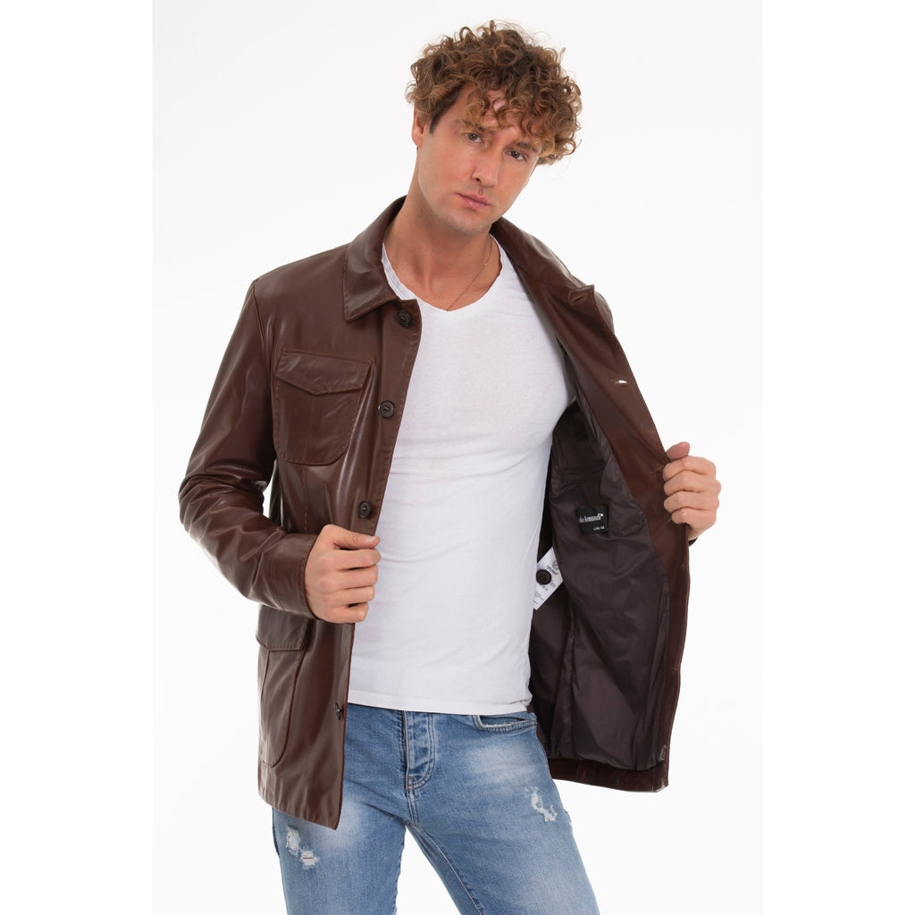 The Turro Brown Leather Men Jacket