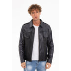 The Agron Snake Navy Blue Leather Men Jacket