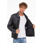 The Agron Snake Navy Blue Leather Men Jacket