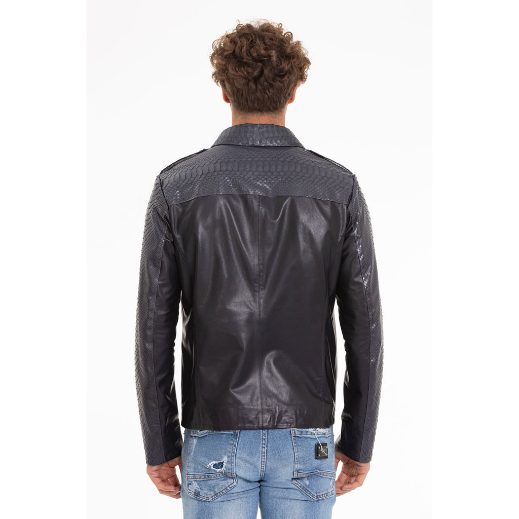 The Agron Snake Navy Blue Leather Men Jacket