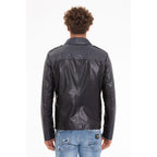 The Agron Snake Navy Blue Leather Men Jacket