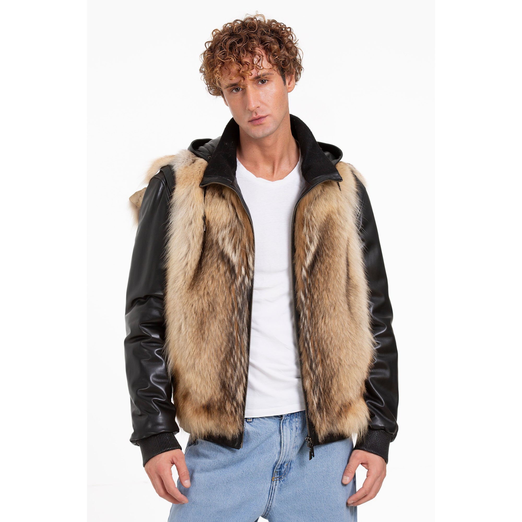 The Melbourne Pure Wolf Fur Leather Black Men Jacket