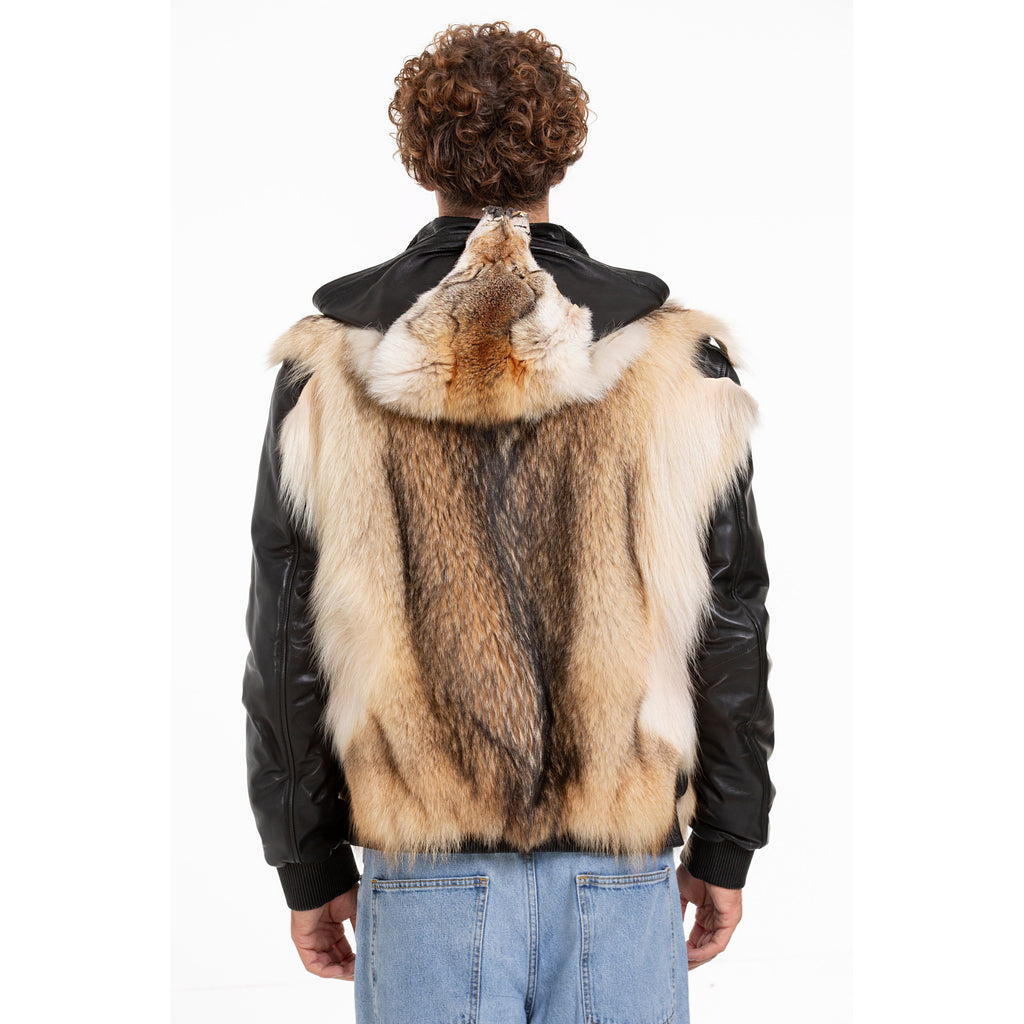 The Melbourne Pure Wolf Fur Leather Black Men Jacket
