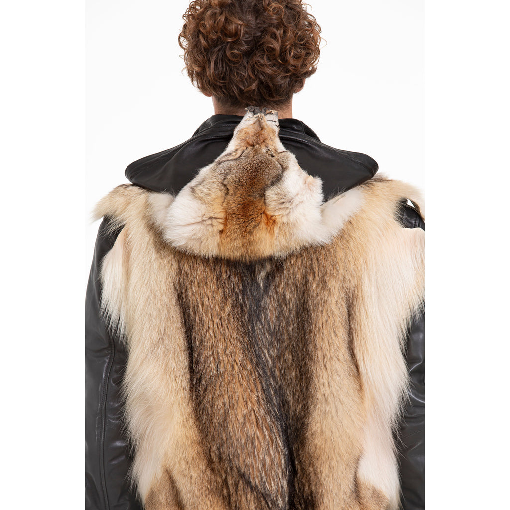 The Melbourne Pure Wolf Fur Leather Black Men Jacket