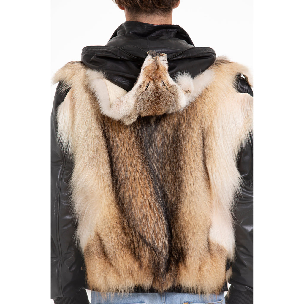 The Melbourne Pure Wolf Fur Leather Black Men Jacket