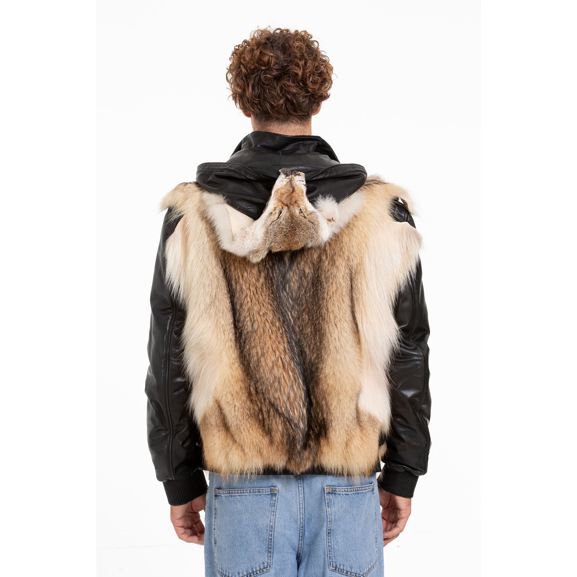 The Melbourne Pure Wolf Fur Leather Black Men Jacket