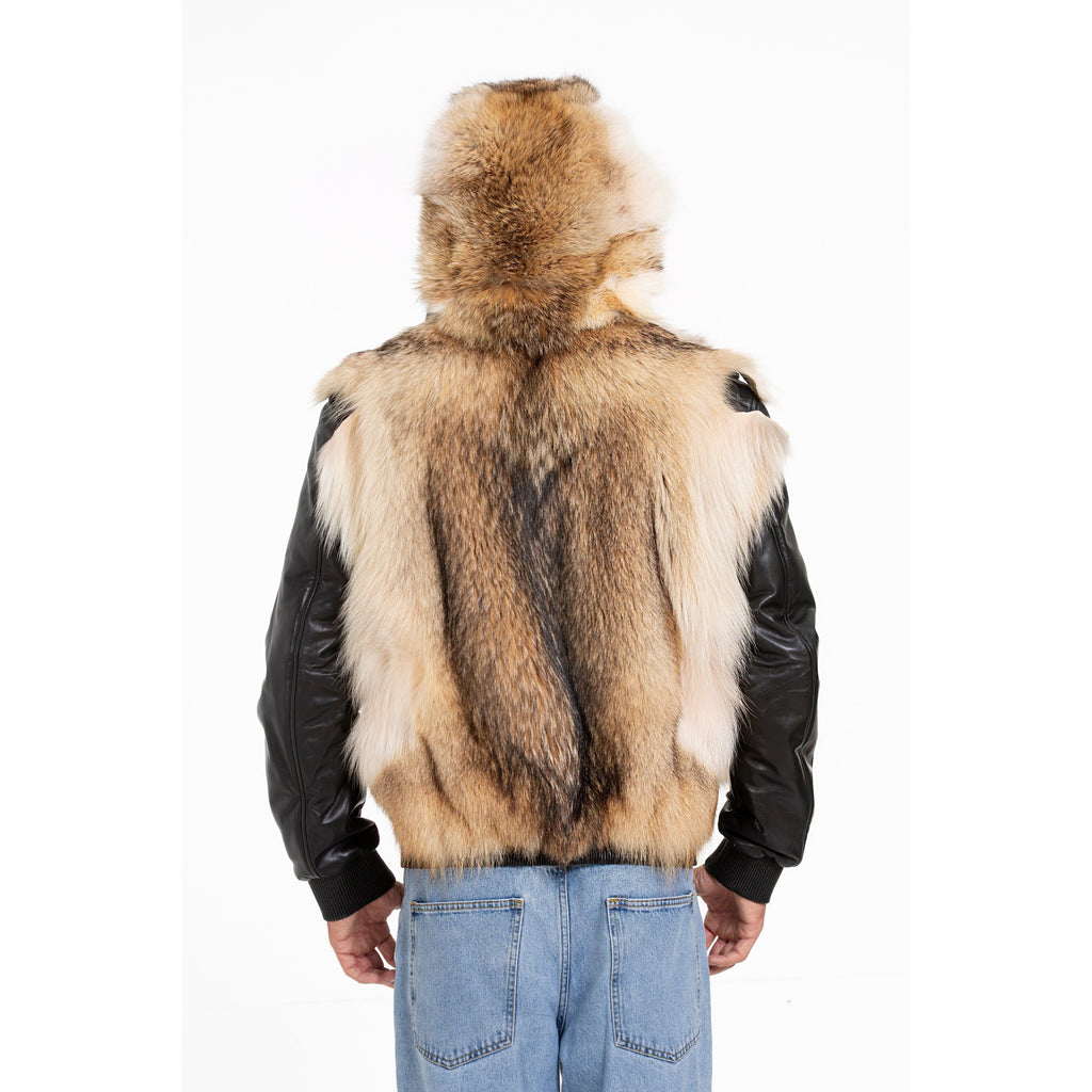 The Melbourne Pure Wolf Fur Leather Black Men Jacket