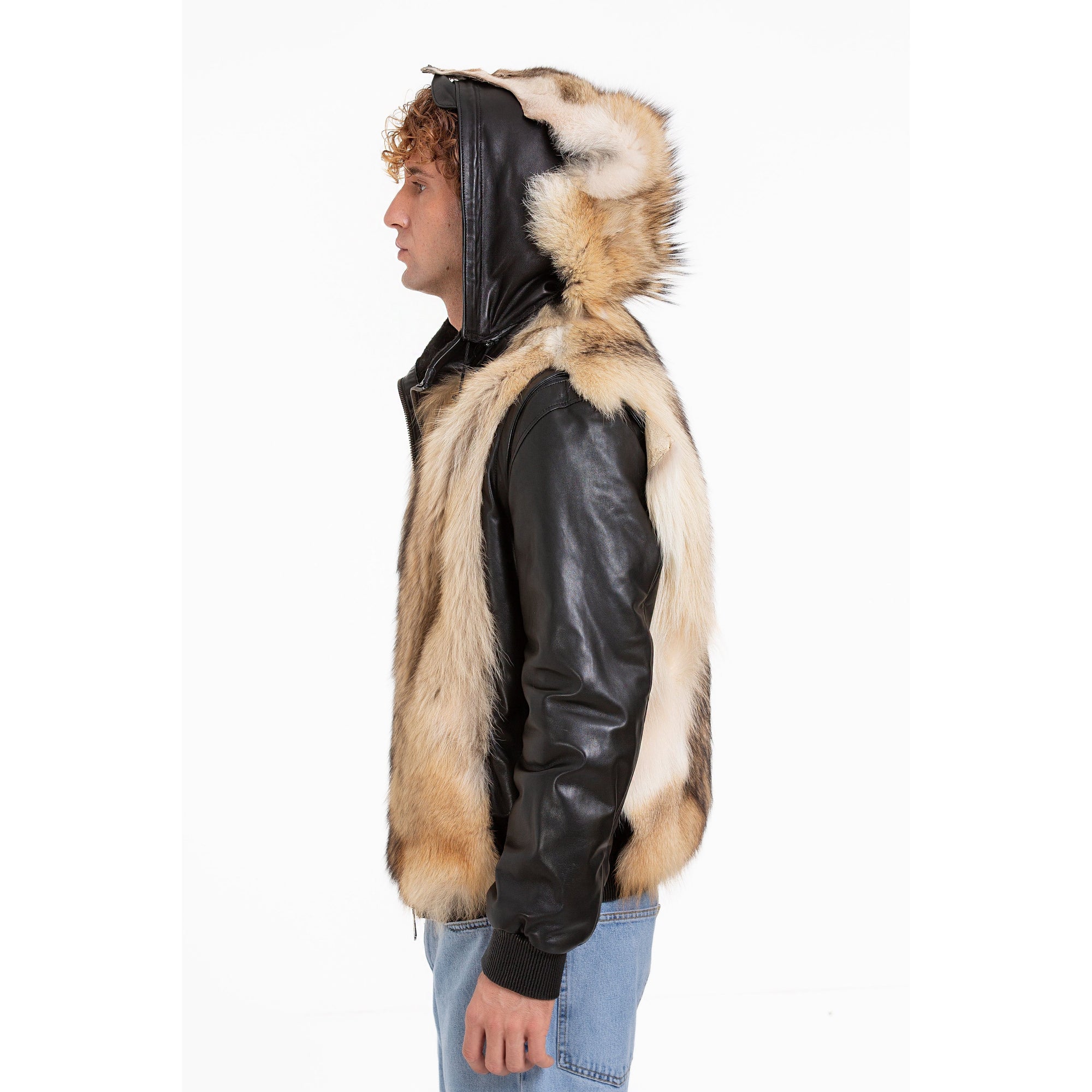 The Melbourne Pure Wolf Fur Leather Black Men Jacket