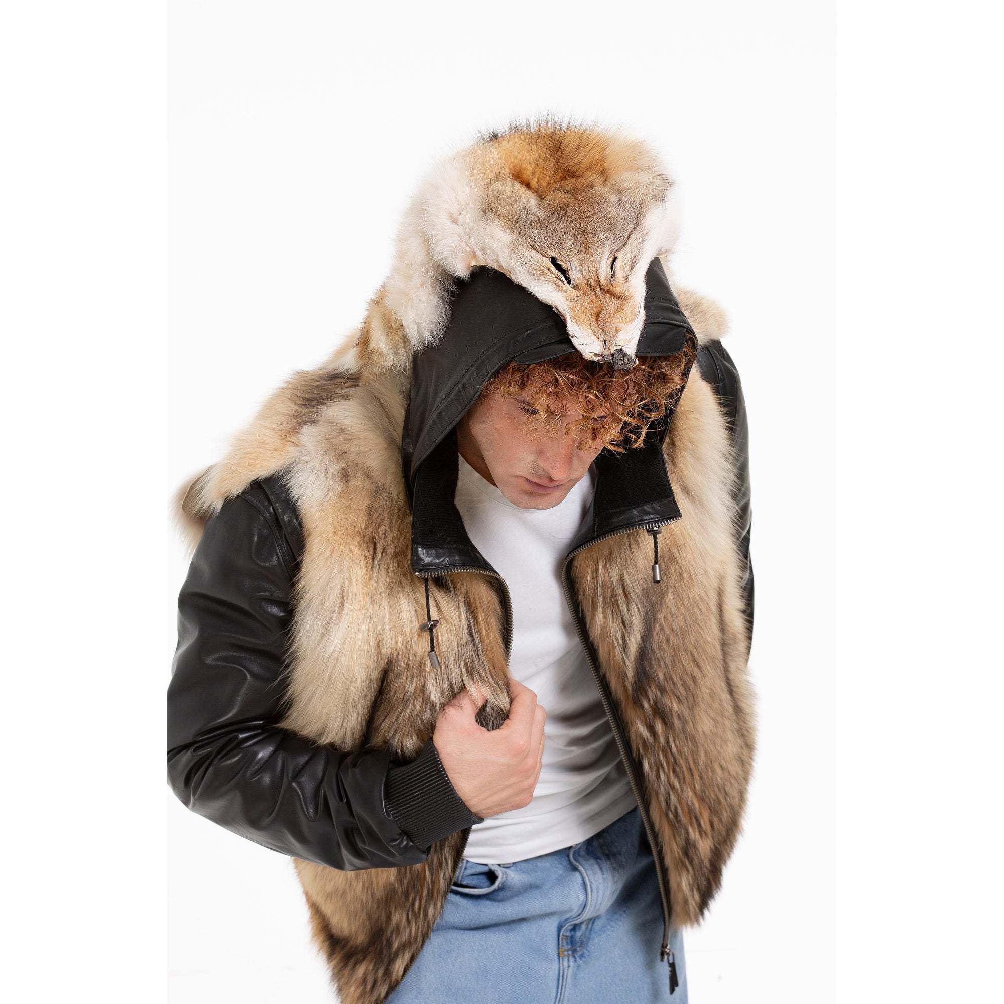 The Melbourne Pure Wolf Fur Leather Black Men Jacket
