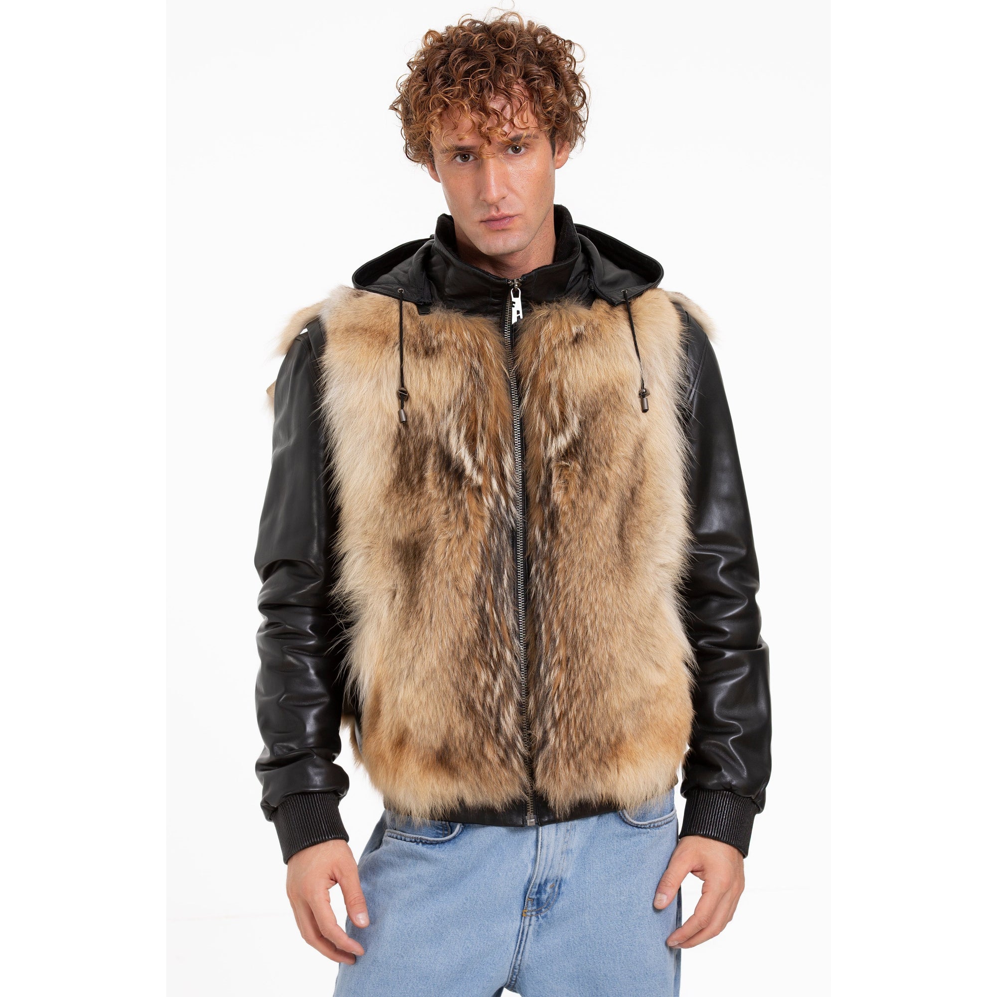 The Melbourne Pure Wolf Fur Leather Black Men Jacket