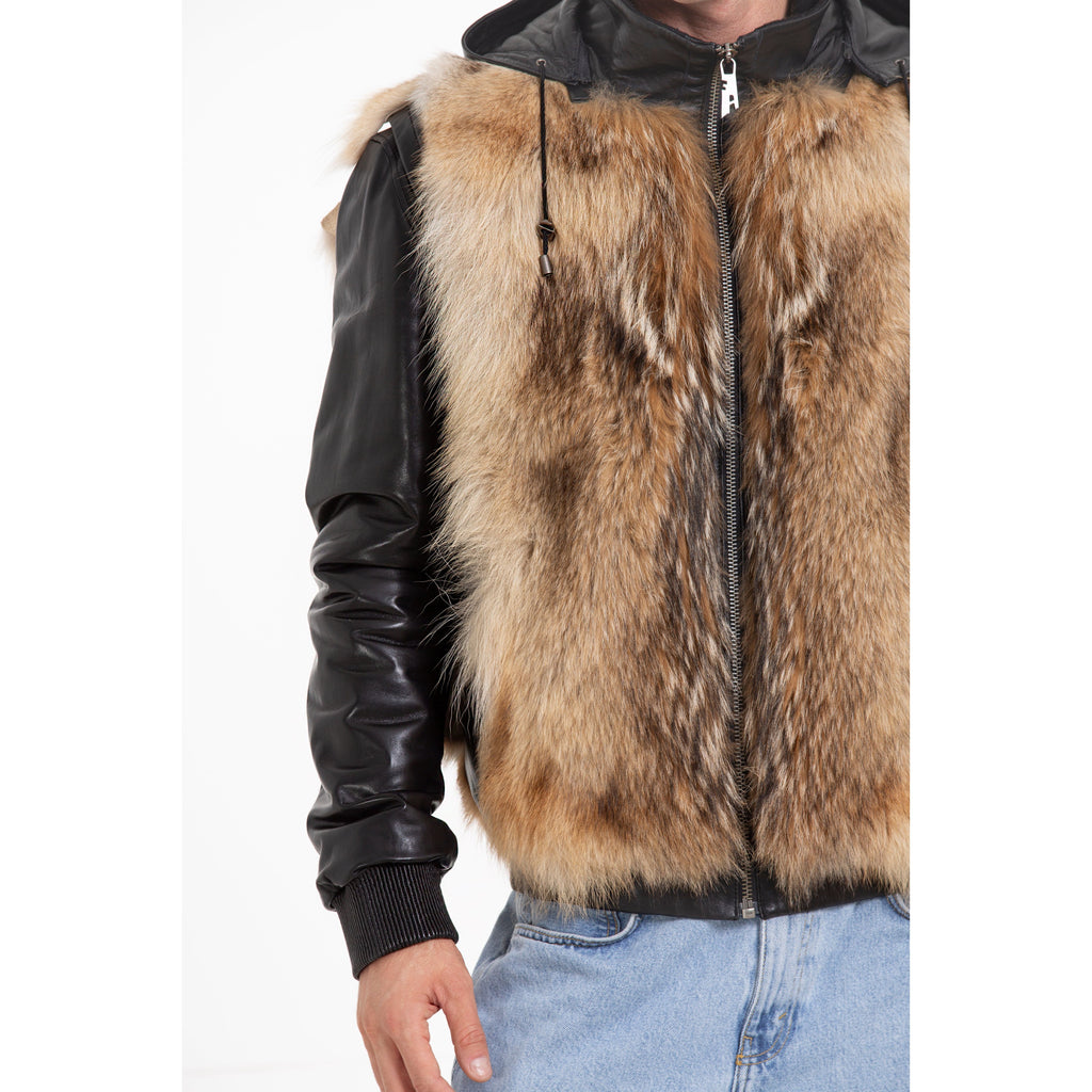 The Melbourne Pure Wolf Fur Leather Black Men Jacket