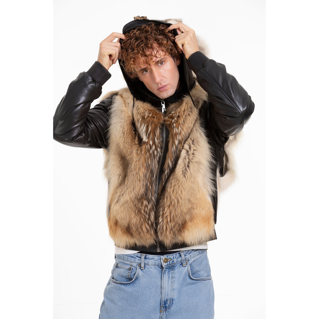 The Melbourne Pure Wolf Fur Leather Black Men Jacket