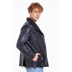 The Ponsonby Navy Blue Leather Shearling Men Jacket