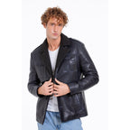 The Ponsonby Navy Blue Leather Shearling Men Jacket