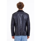 The Ponsonby Navy Blue Leather Shearling Men Jacket
