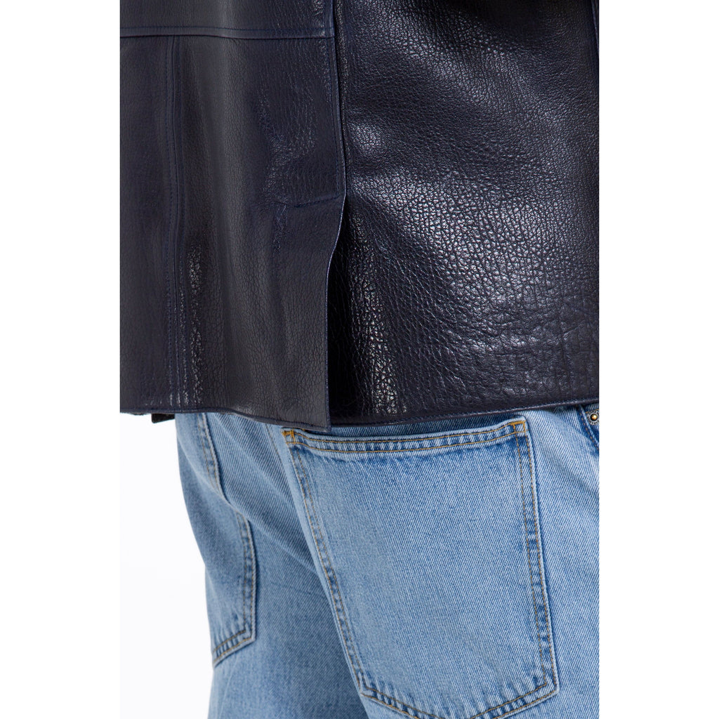The Ponsonby Navy Blue Leather Shearling Men Jacket