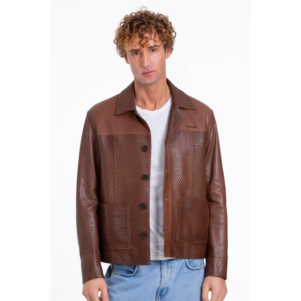 The Glasgow Tan Handwoven Leather Men Jacket