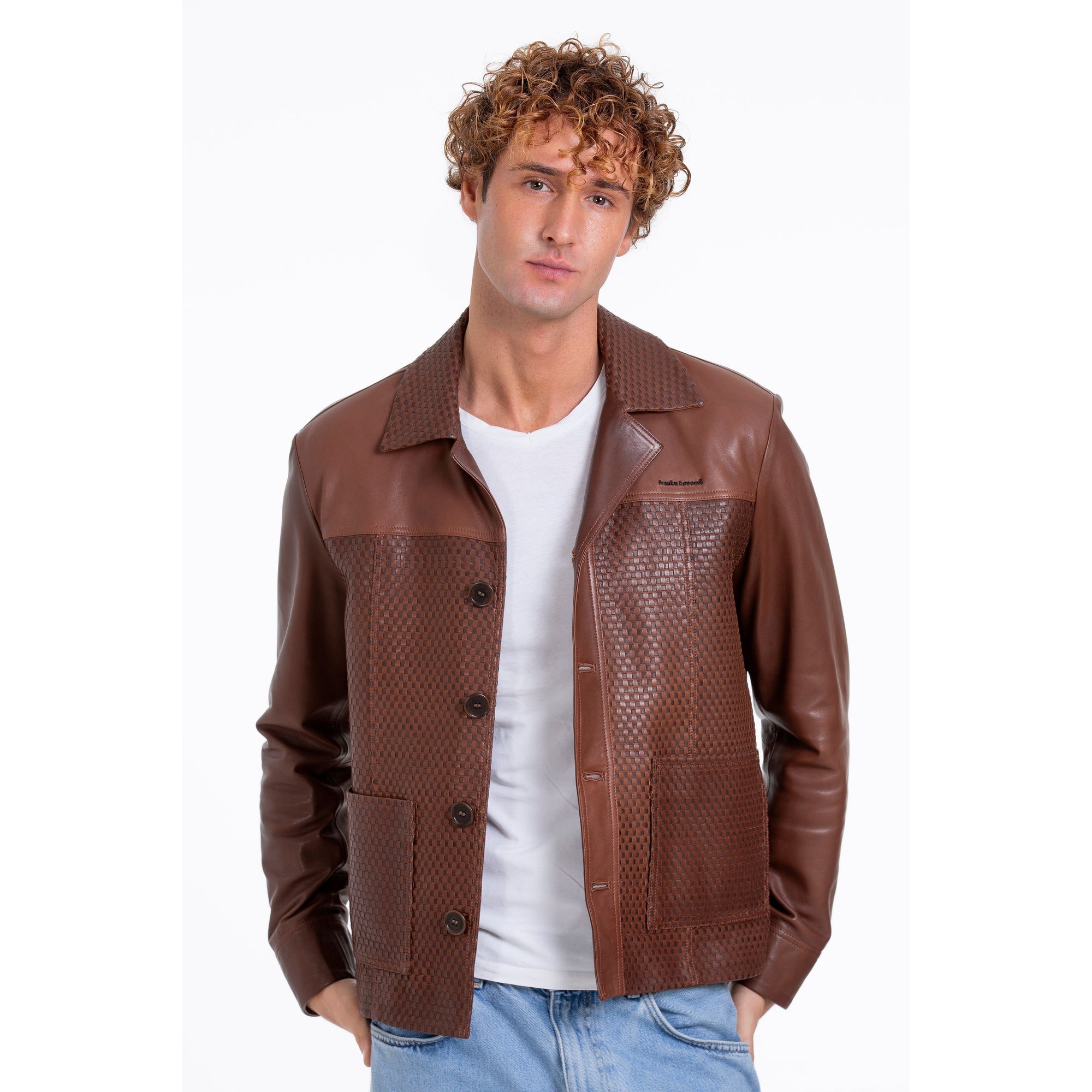The Glasgow Tan Handwoven Leather Men Jacket