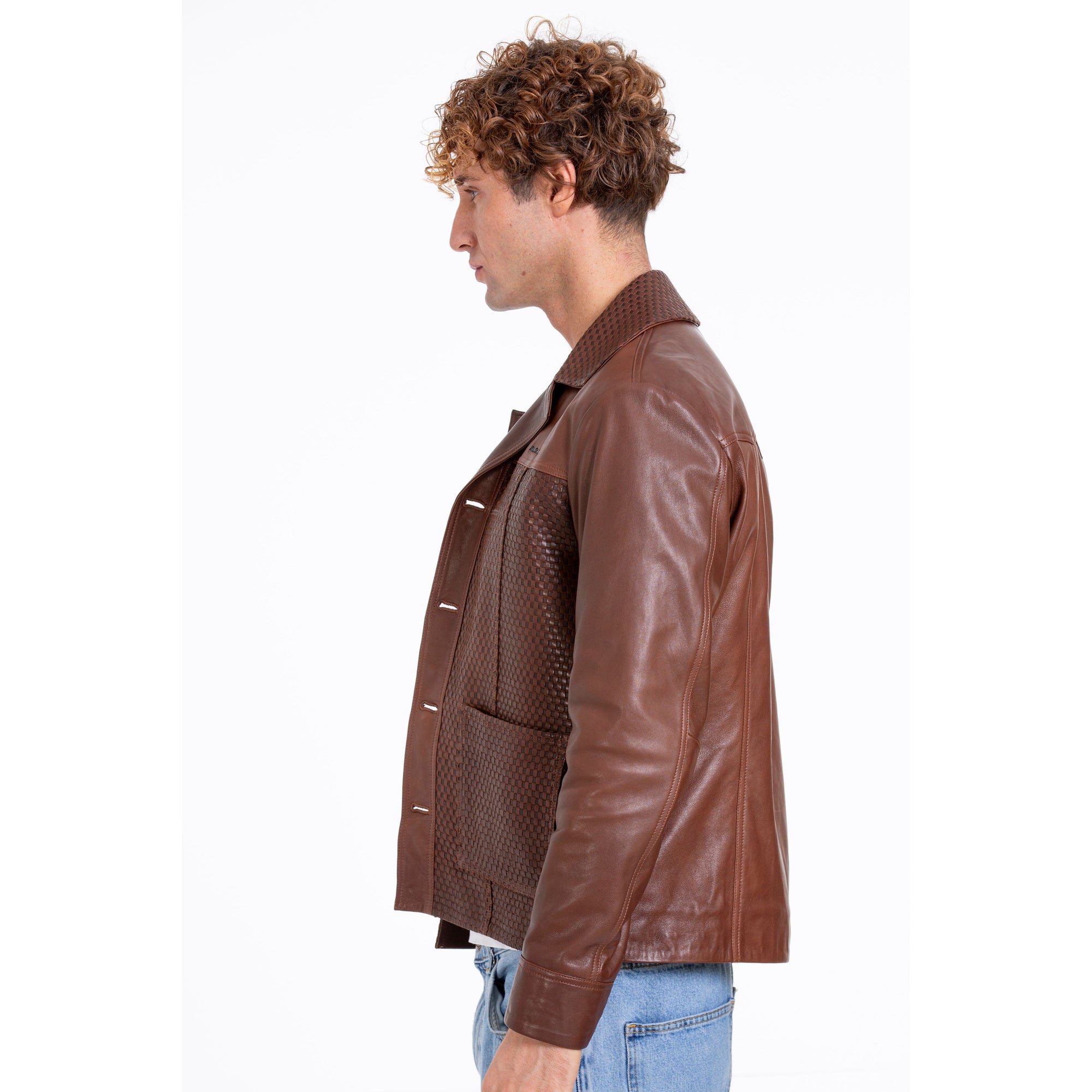 The Glasgow Tan Handwoven Leather Men Jacket