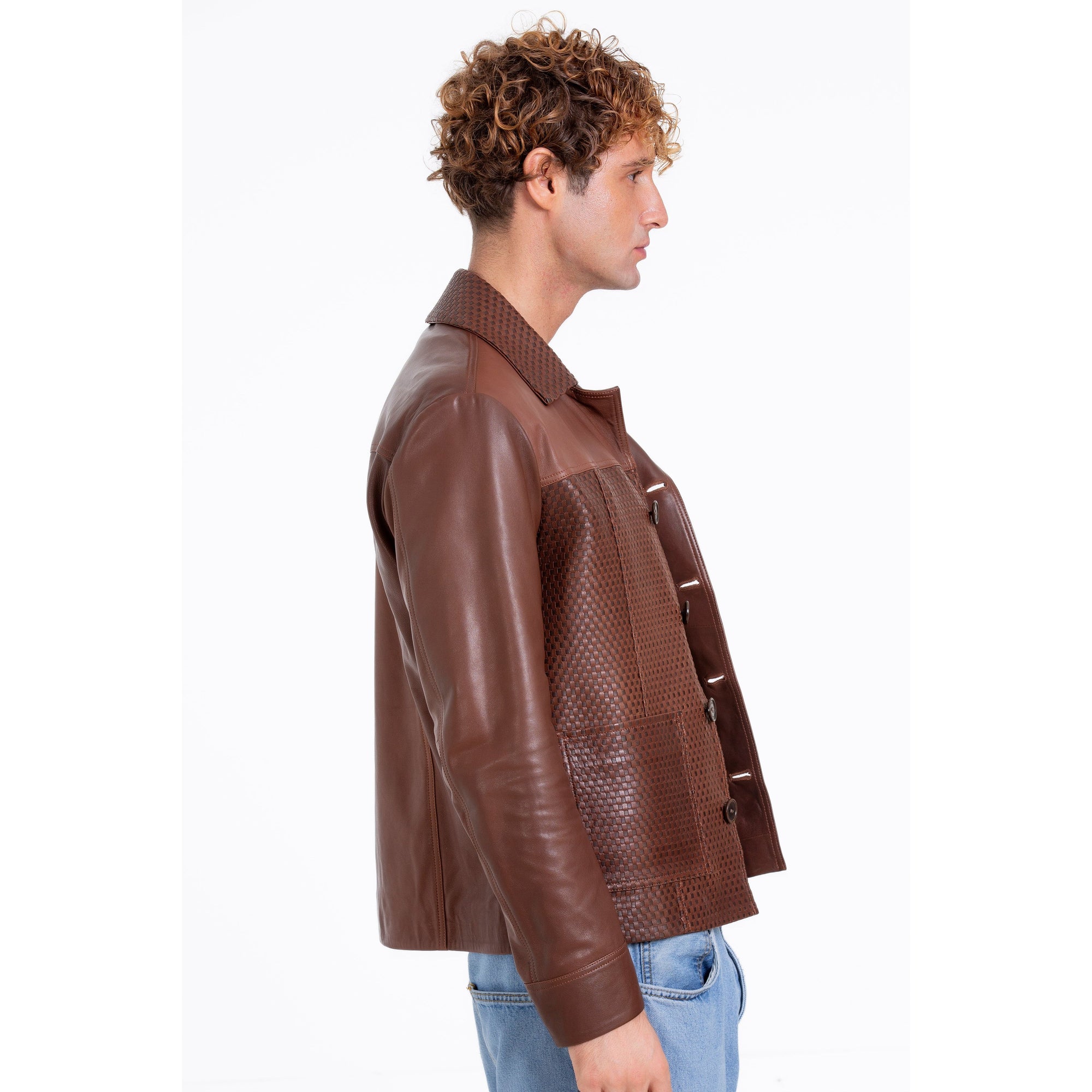 The Glasgow Tan Handwoven Leather Men Jacket