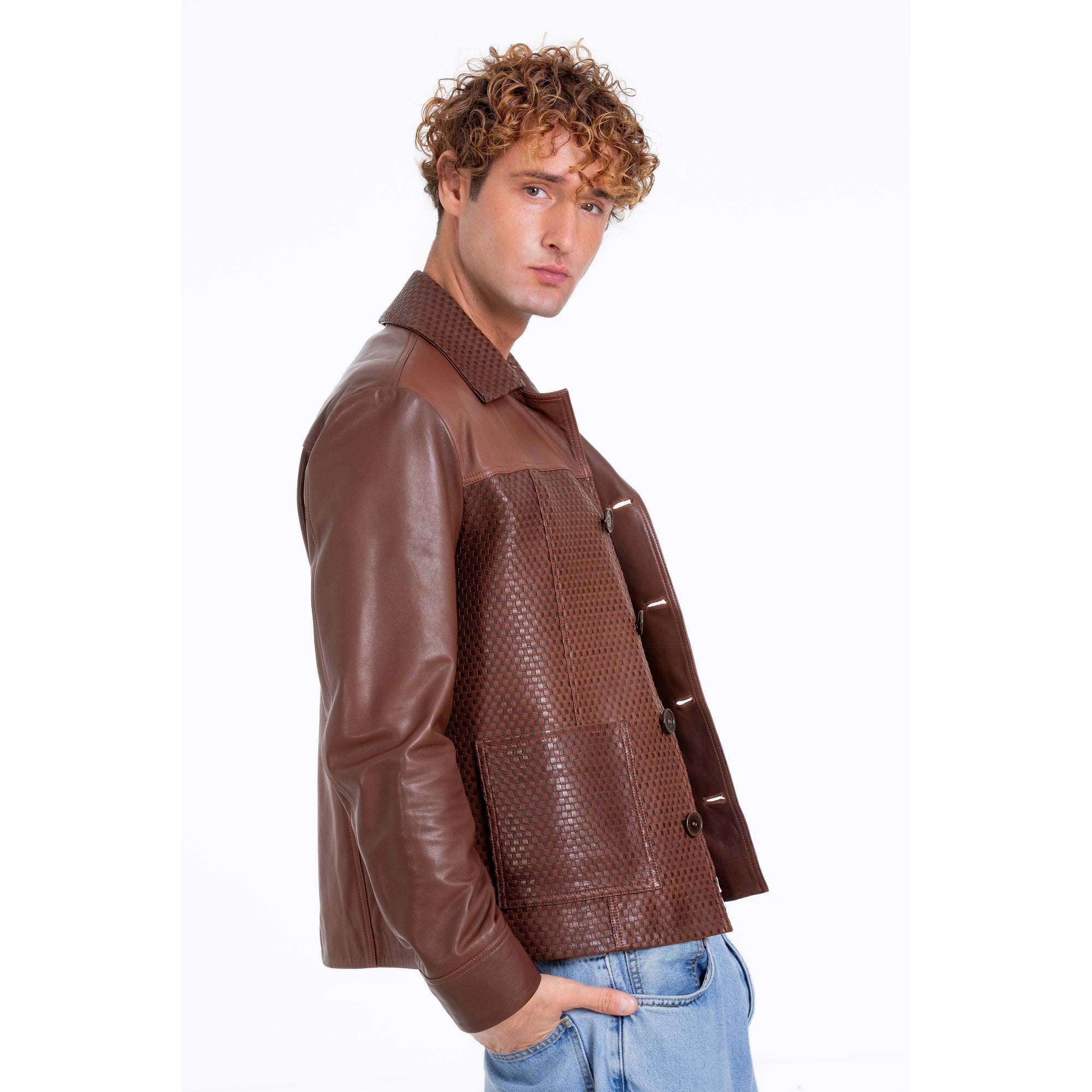 The Glasgow Tan Handwoven Leather Men Jacket
